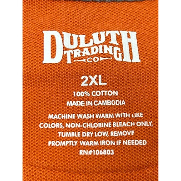 Duluth Trading Co Polo Shirt Mens 2XL Orange 100% Cotton Workwear Casual Classic - Picture 3 of 6